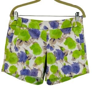A J.Crew Women's Green Blue White Watercolor Floral Print Casual Chino Shorts 4